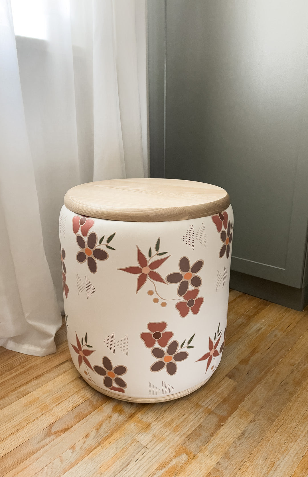 Cream Floral Drum Stools