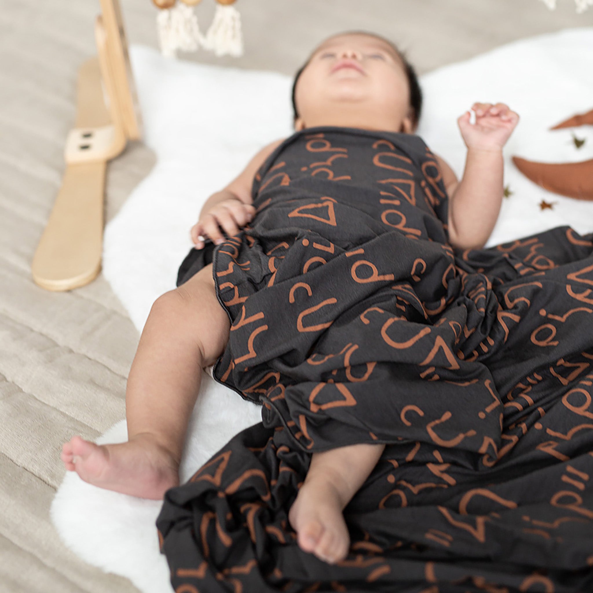 "Love" Swaddle Blanket - Charcoal/Clay